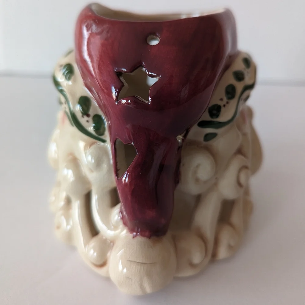 VTG Ceramic Santa Head Tea Light Votive Candle Holder W/Stars‎ And Tree Cut-Outs